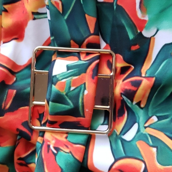 Grace Karin Halter One Piece Swimsuit Deep V Neck Green & Red Floral Pattern S - Picture 4 of 9